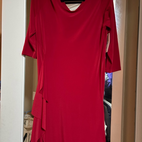 Sympli (Red) Asymmetrical 3/4 Sleeve Dress - Picture 4 of 14